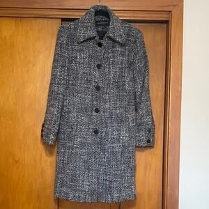 Women's Black White Wool Classic Tweed Coat Lined Buttons Pockets Fall Winter